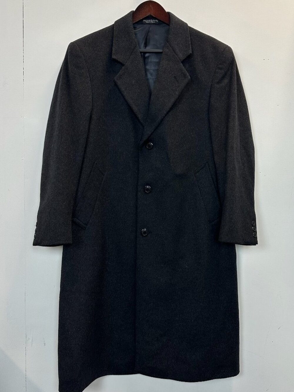 Vintage Cashmere Top Coat Charcoal Grey Black